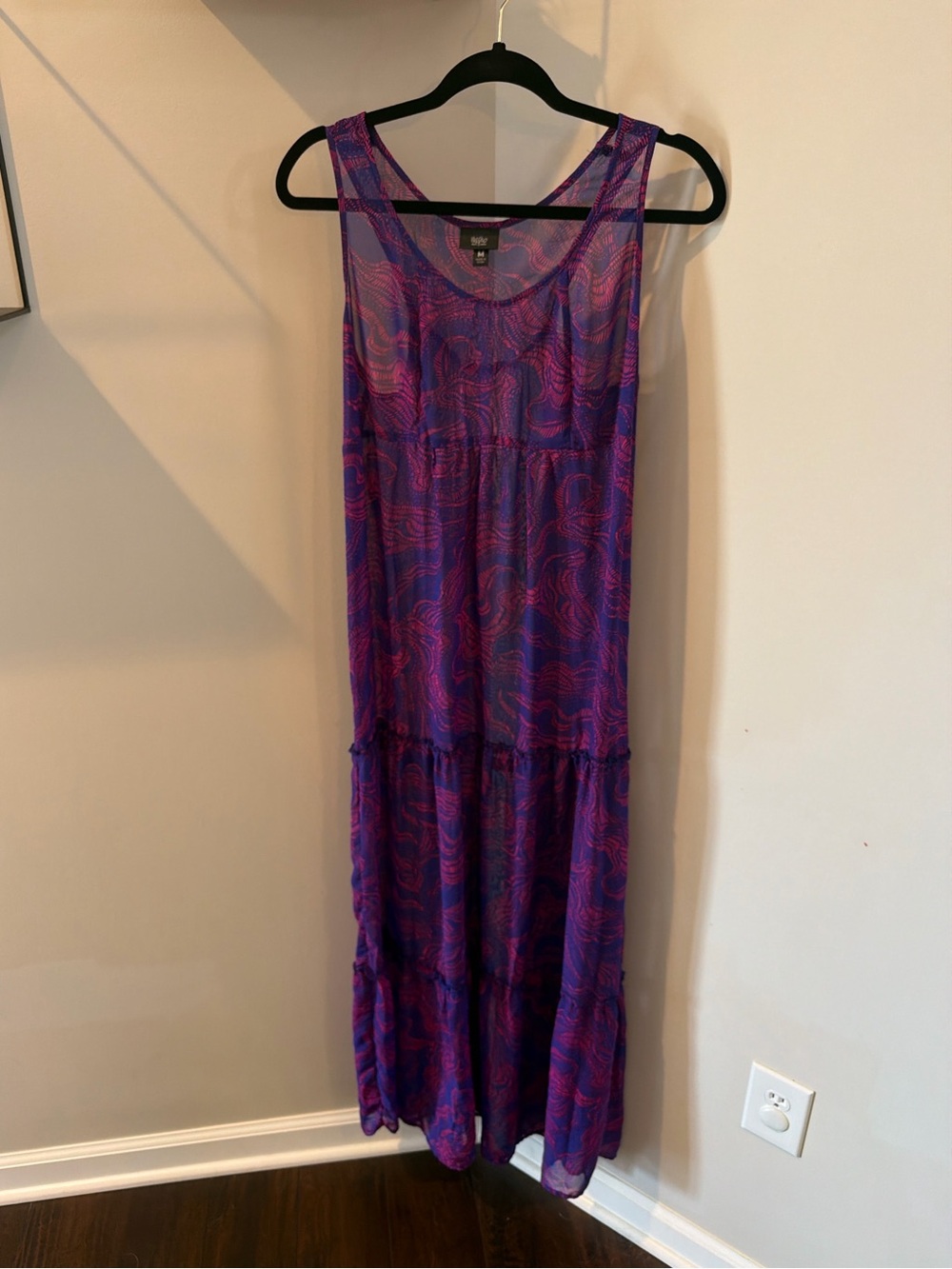 Sleeveless Purple & Pink Sheer Patterned Maxi Dress/Cover Up